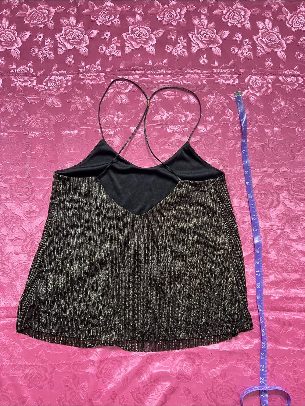 Express Black and Gold Metallic Pleated Cami - Picture 4 of 4